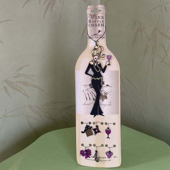 SUNSET VISTA DESIGN WINE BOTTLE CHARM SET:NWT WINE BOTTLE CHARM + 6 GLASS CHARMS - Picture 8 of 8